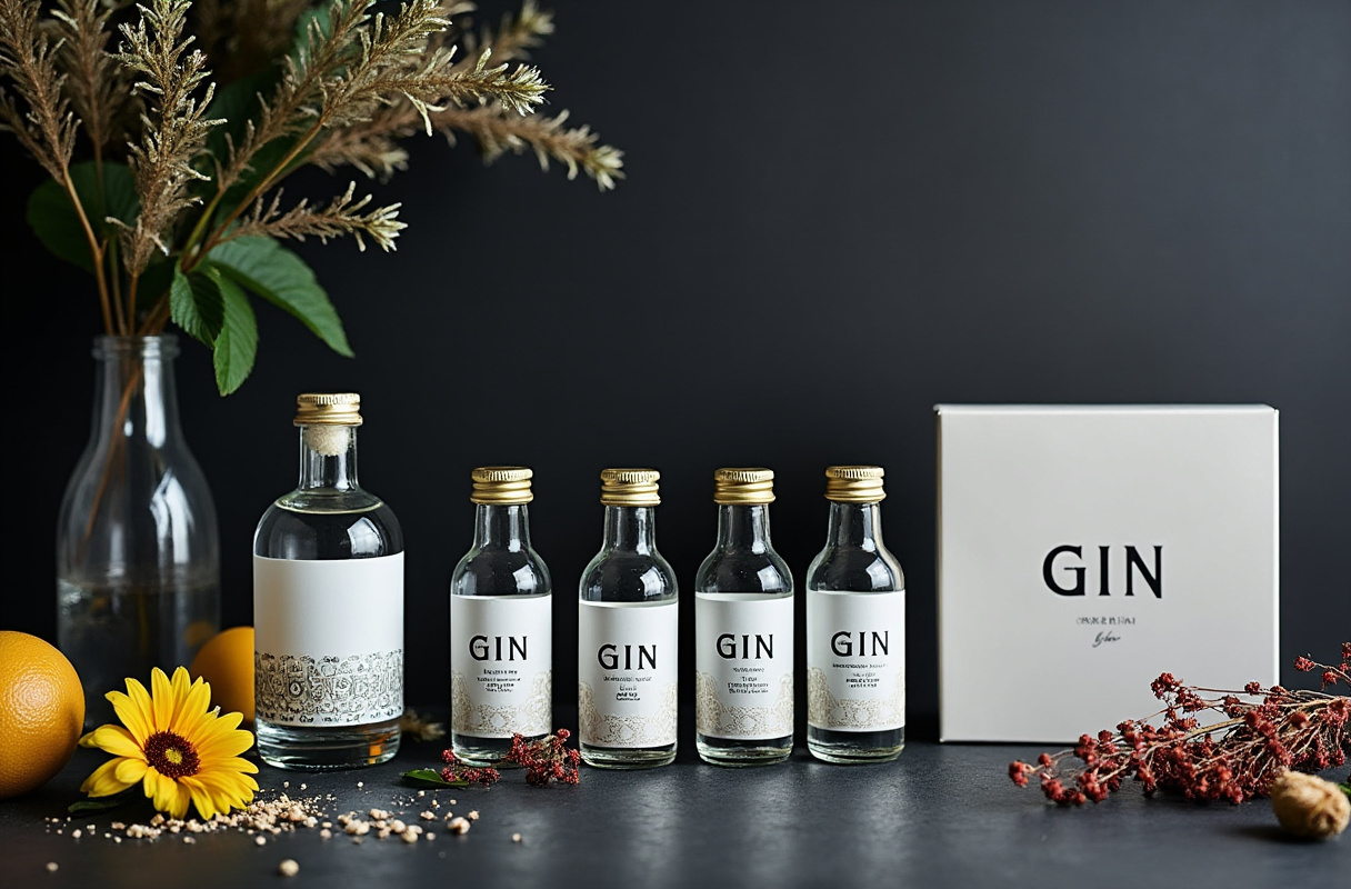 Gin-Geschenkset mit Miniaturen und Botanicals