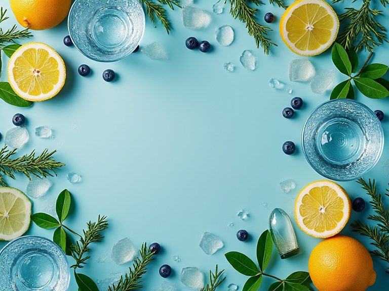 Gin-Cocktails und Botanicals auf einem Bartisch